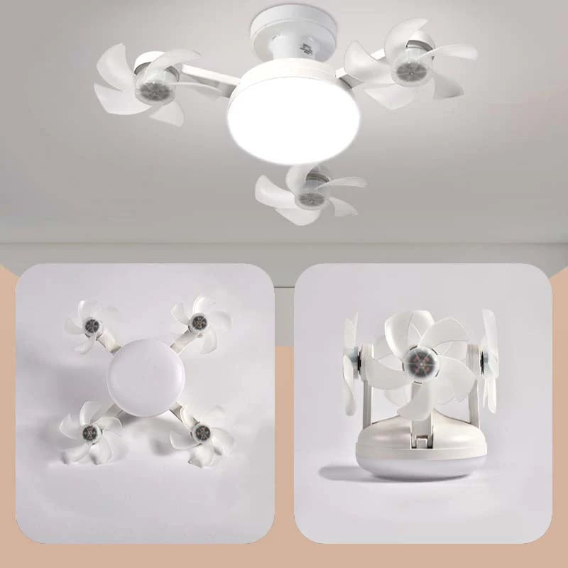 E27 LED ceiling fan light with white multi-blade design and round frosted light cover