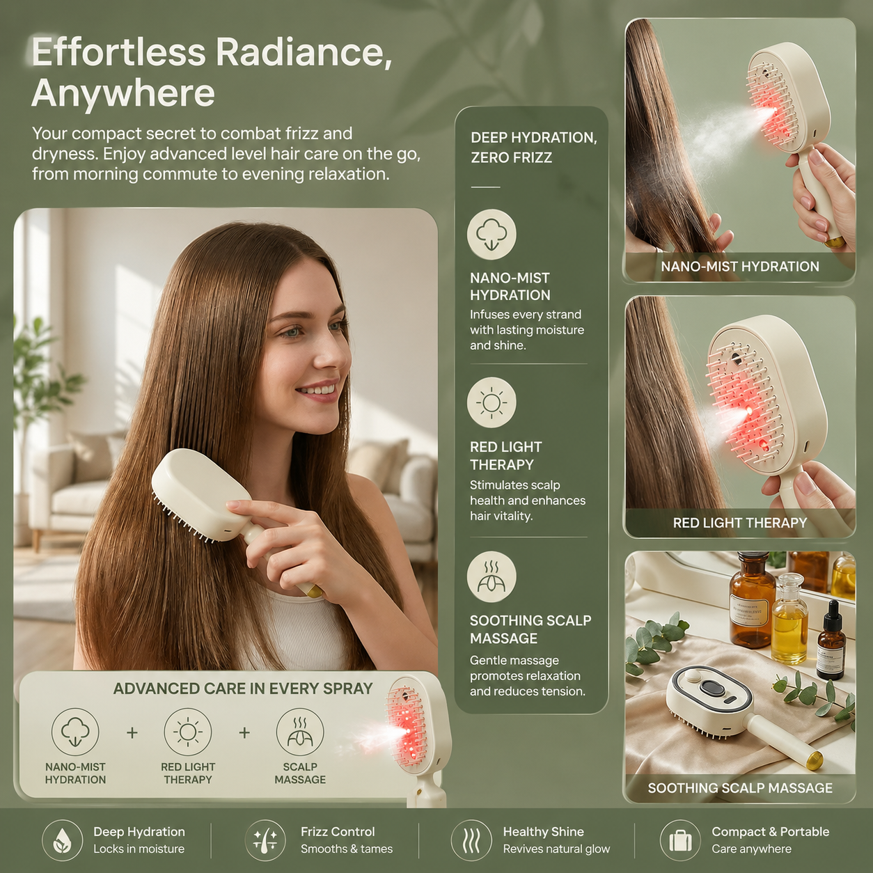Rechargeable Hair Straightener Brush with Detangling Comb
