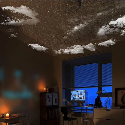 Galaxy projector ceiling projection with starry sky and cloud-shaped light patterns