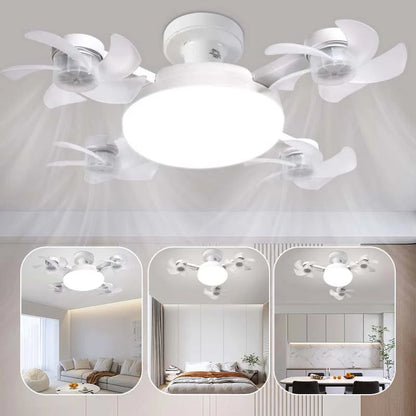 E27 LED ceiling fan light with multiple white blades and round central light cover