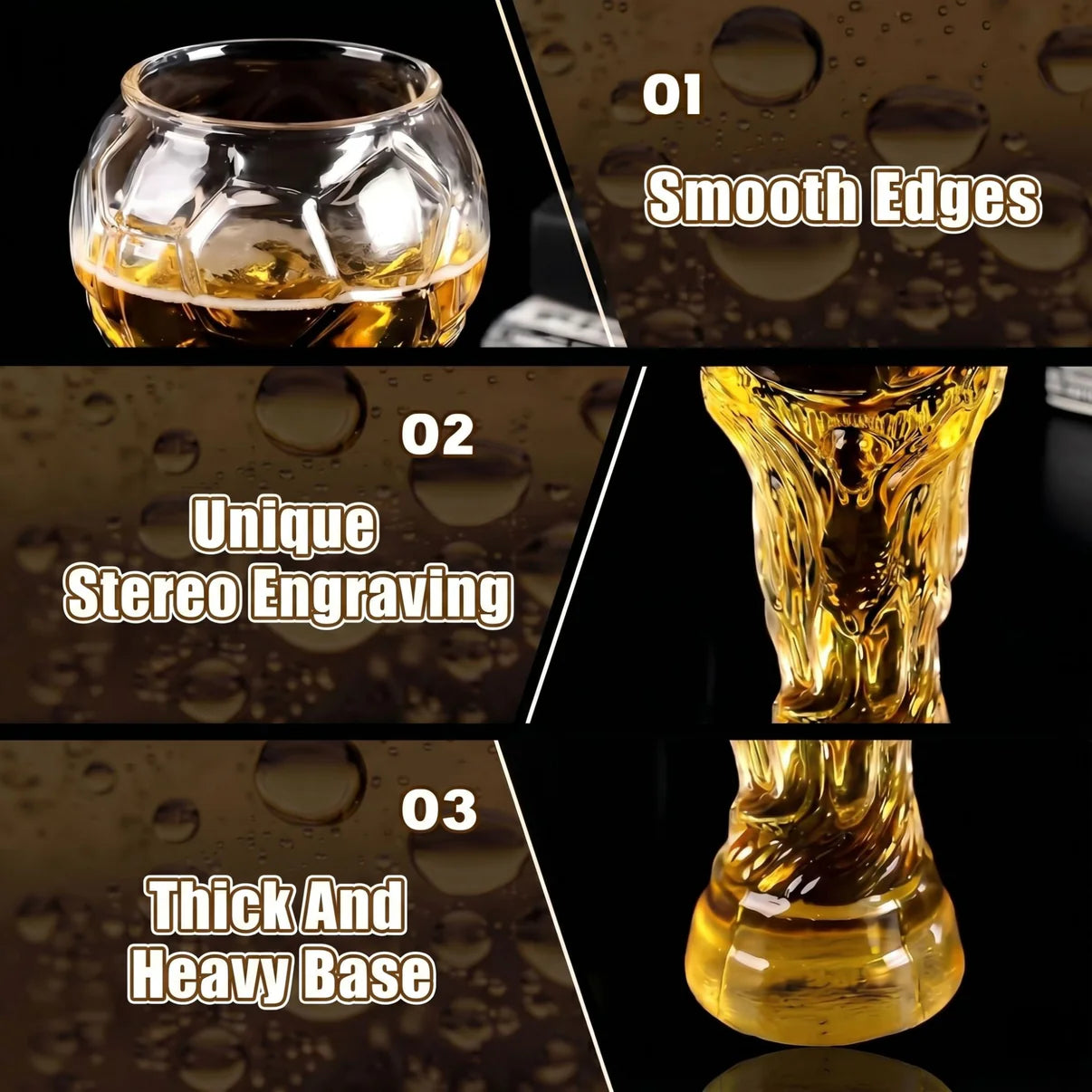 Crystal trophy glass with soccer-ball pattern, thick heavy base, smooth rim