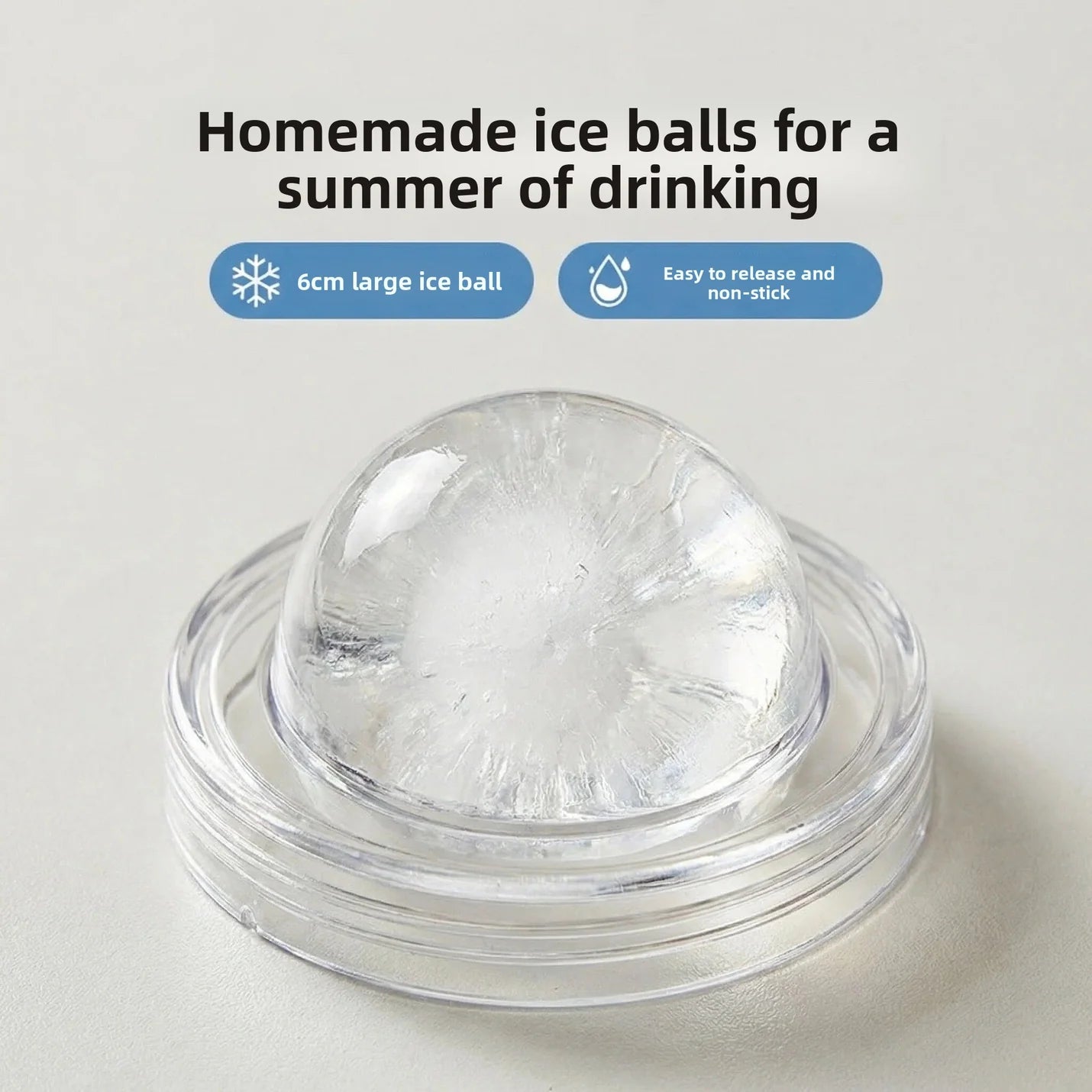 Clear ice ball maker lid with large ice sphere for cooling drinks