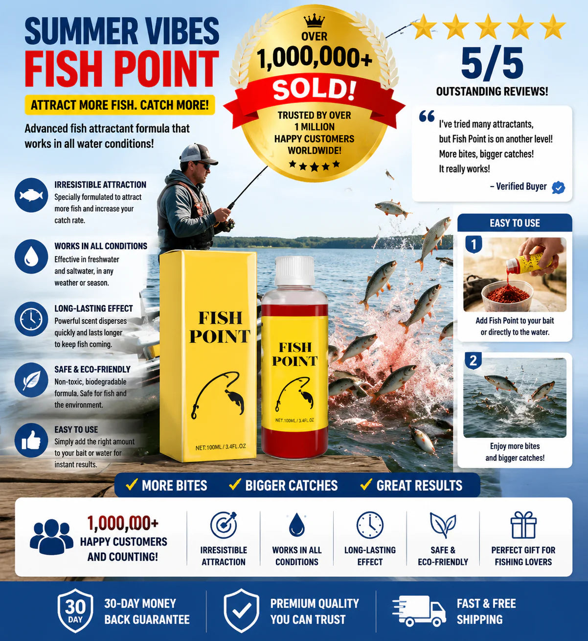 Yellow and red Fish Point bottle and box in promotional sales graphic