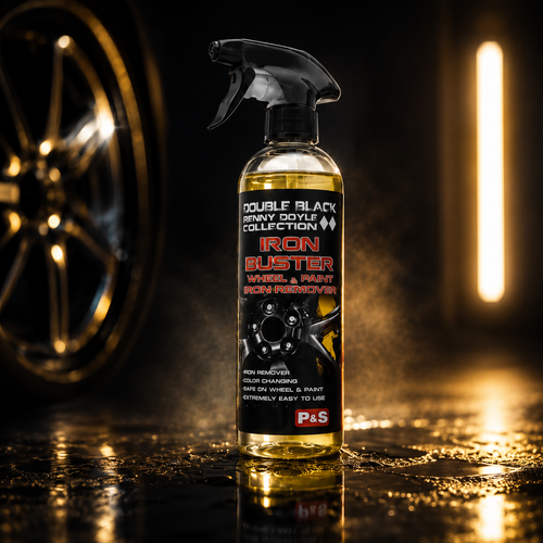 Wheel and paint iron remover spray bottle with trigger sprayer and dark label