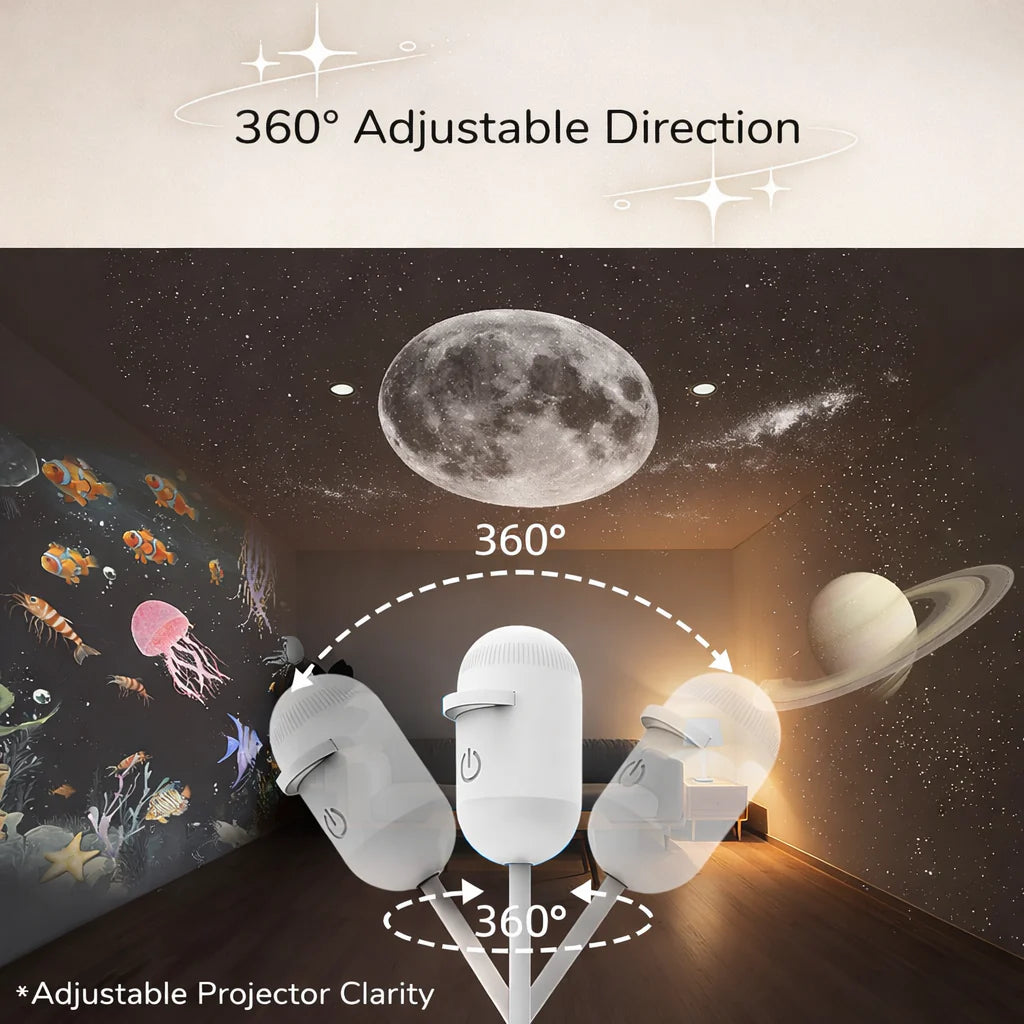 White galaxy projector with adjustable 360-degree direction head and base