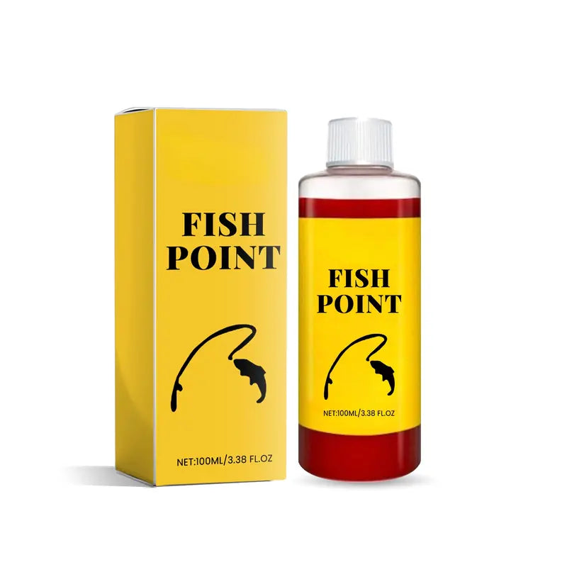 Fish attractant liquid bottle with yellow box, Fish Point branding