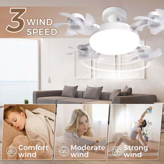 E27 LED ceiling fan light with airflow arrows and three wind speed level indicators