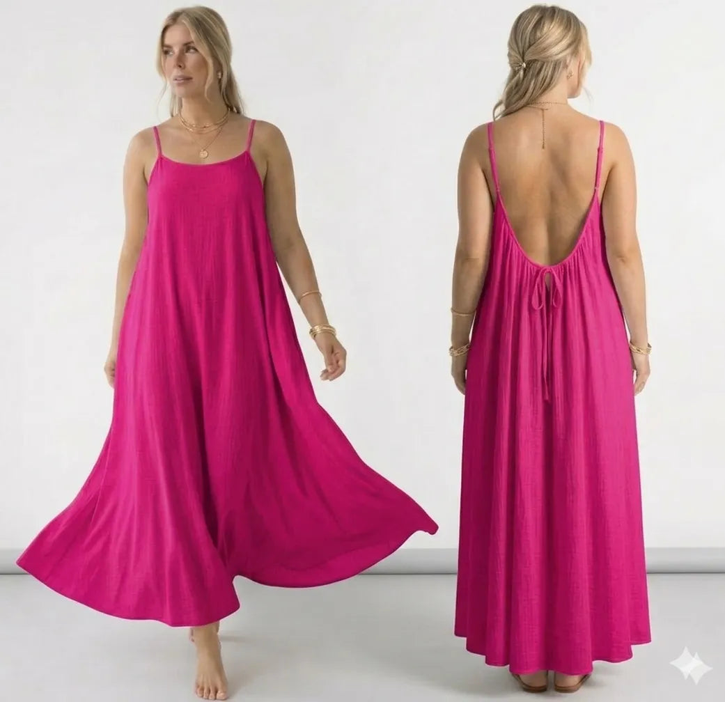 Womens Backless Loose Long Home Dress