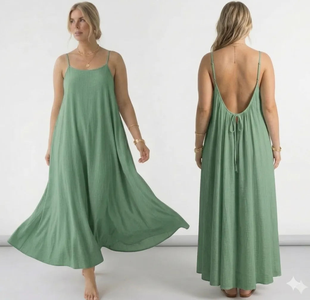 Womens Backless Loose Long Home Dress