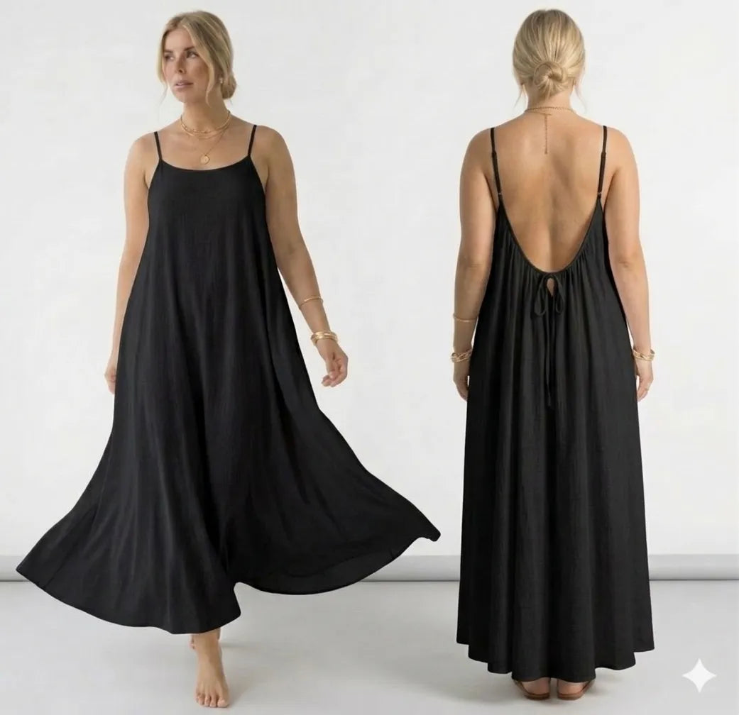Womens Backless Loose Long Home Dress