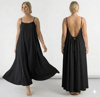 Womens Backless Loose Long Home Dress