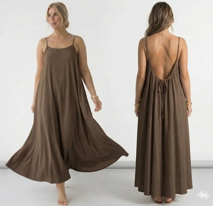 Womens Backless Loose Long Home Dress