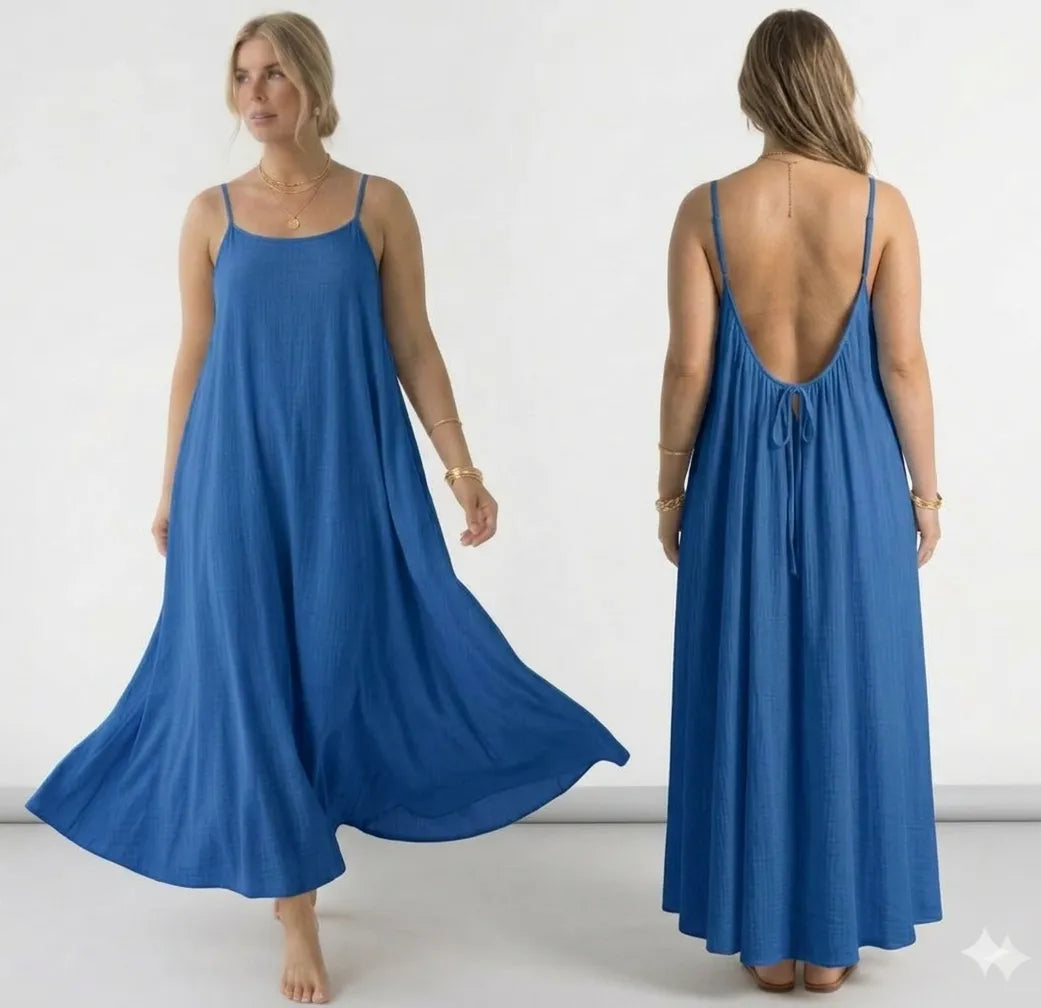 Womens Backless Loose Long Home Dress