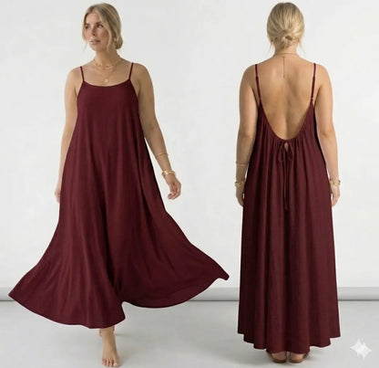 Womens Backless Loose Long Home Dress