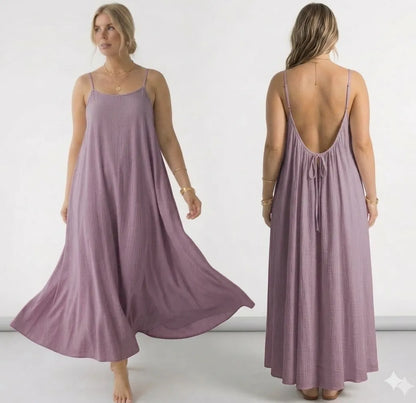 Womens Backless Loose Long Home Dress