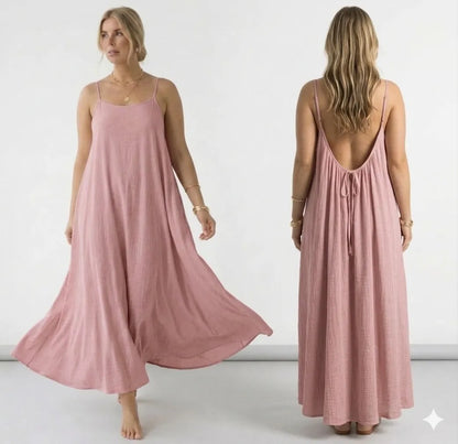 Womens Backless Loose Long Home Dress