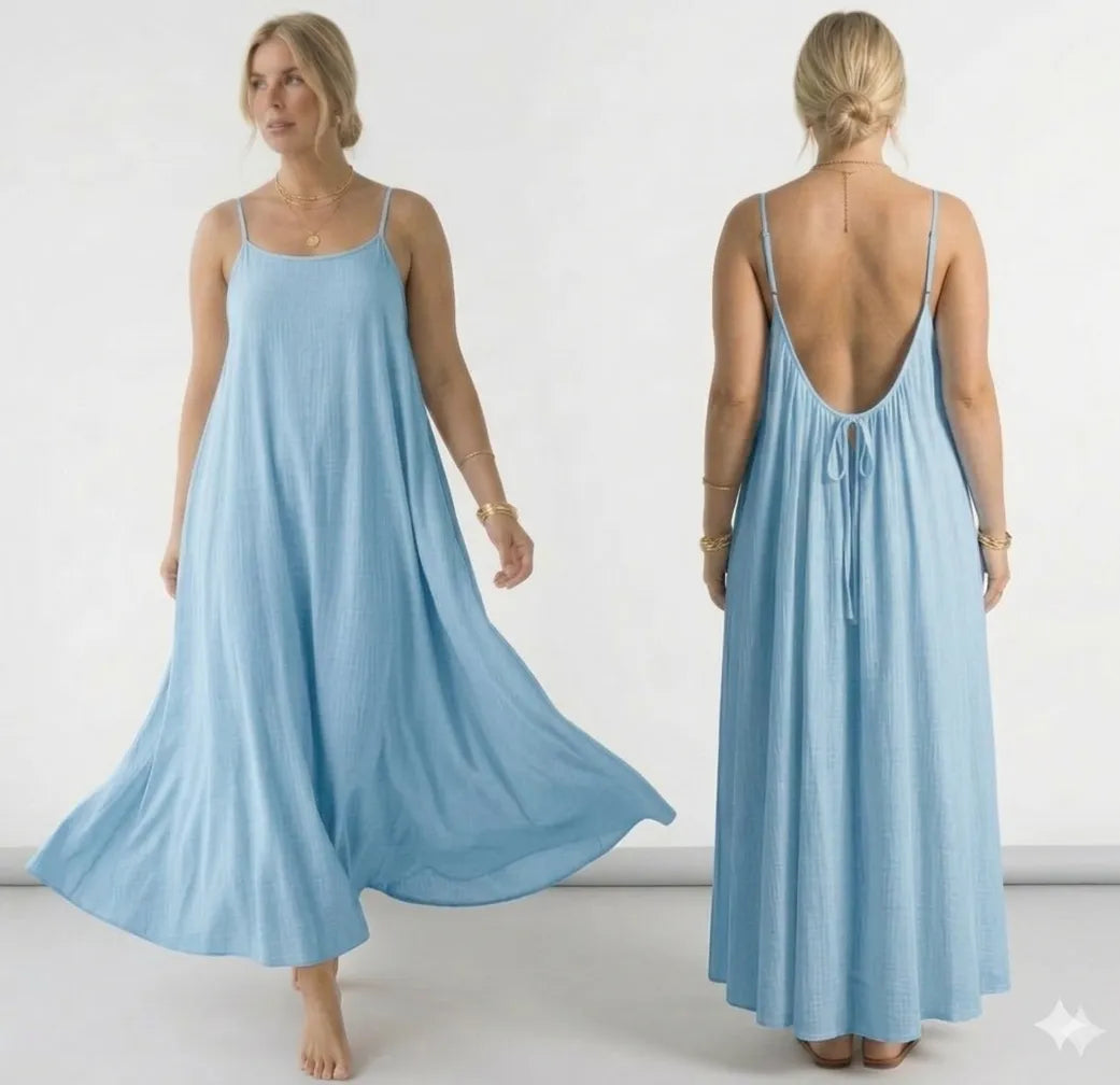 Womens Backless Loose Long Home Dress