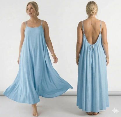 Womens Backless Loose Long Home Dress