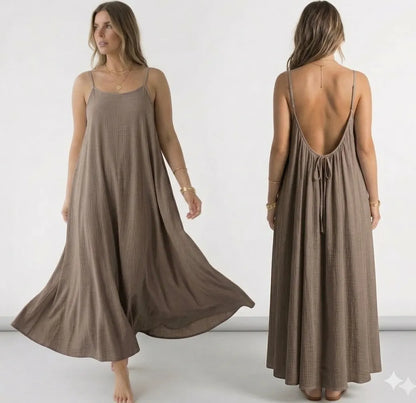 Womens Backless Loose Long Home Dress