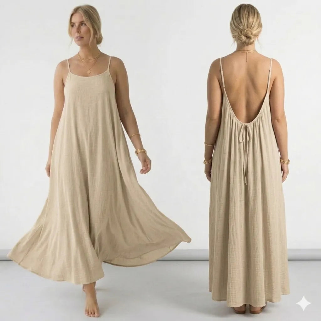 Womens Backless Loose Long Home Dress