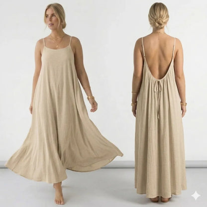 Womens Backless Loose Long Home Dress