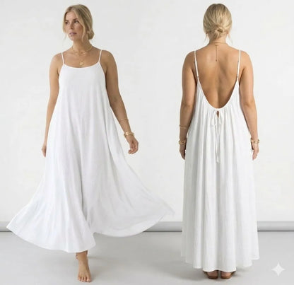 Womens Backless Loose Long Home Dress