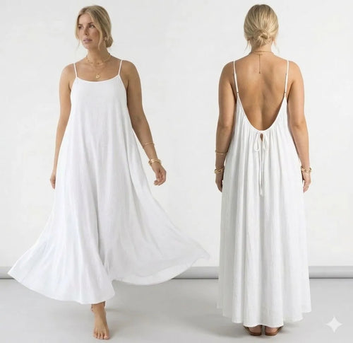 Womens Backless Loose Long Home Dress